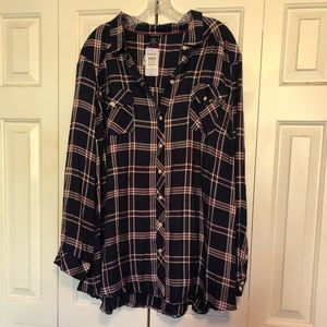Navy Blue/ Red Plaid Shirt
